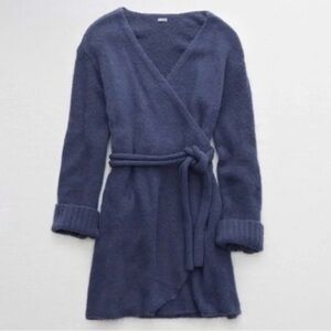 aerie Navy Blue Plush Wrap Cardigan